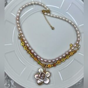 Handmade Freshwater Ombre Pearl Flower 🌺 Pendant Bracelet Necklace 3 In 1